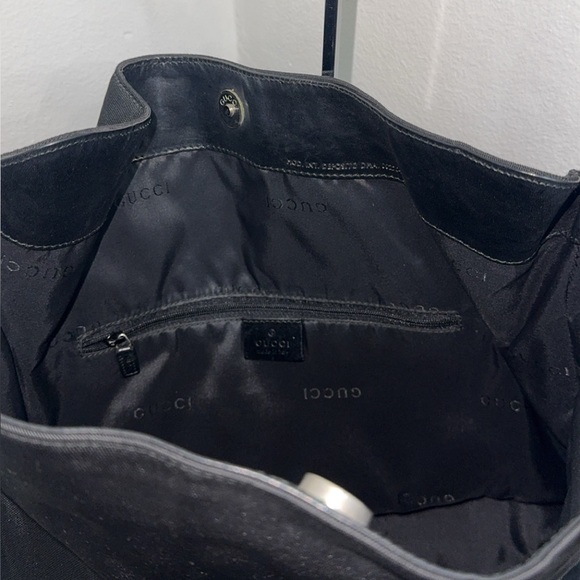 Gucci Bamboo Shoulder Bag Nylon Black Silver Handbag AUTHENTIC - Picture 13 of 14